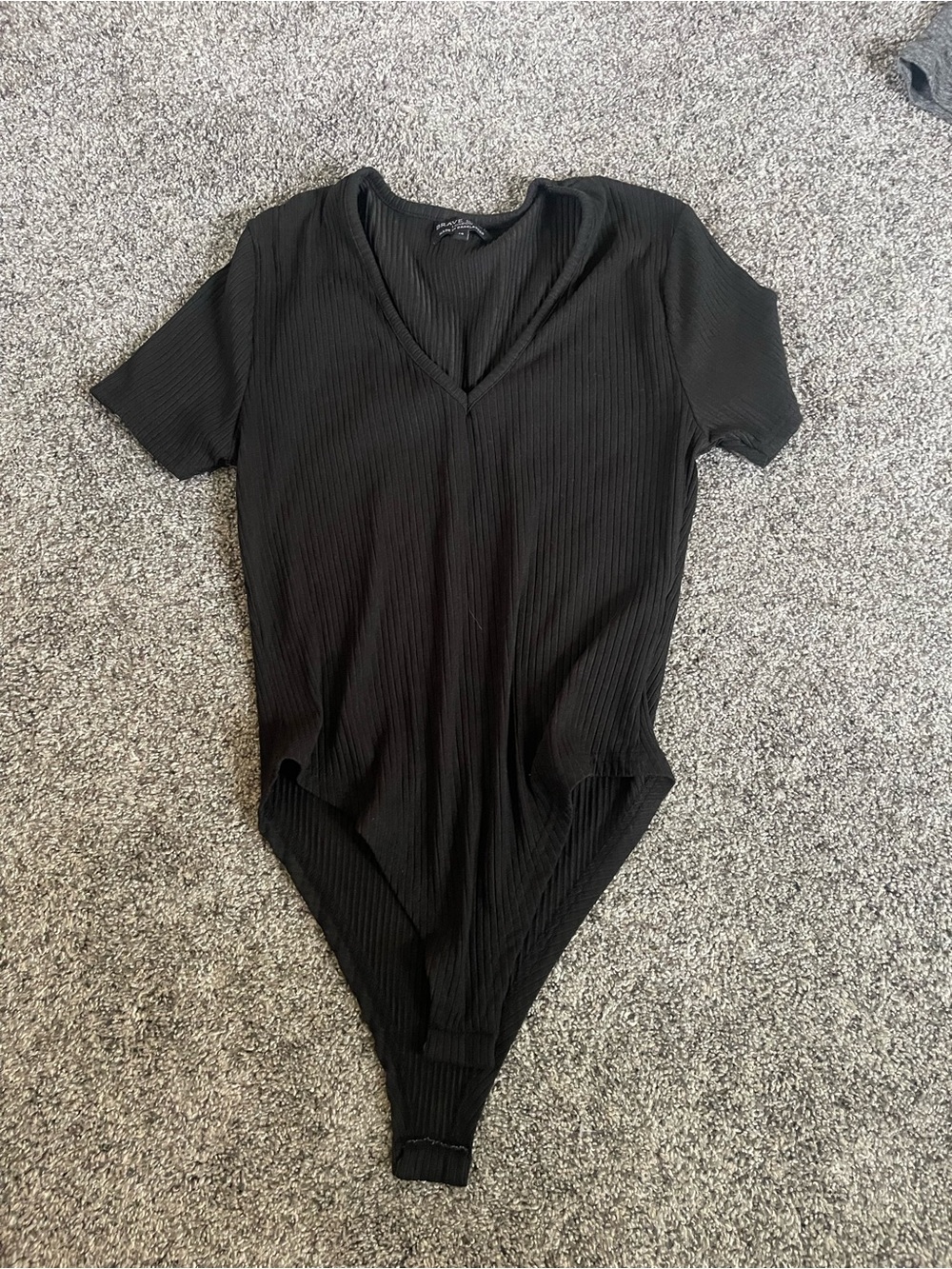 Brave Soul Black Ribbed V-Neck Short Sleeve Bodysuit